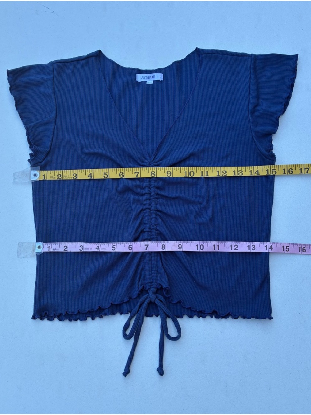 Antistar Blue Ruched V-Neck Crop Top - Picture 5 of 6